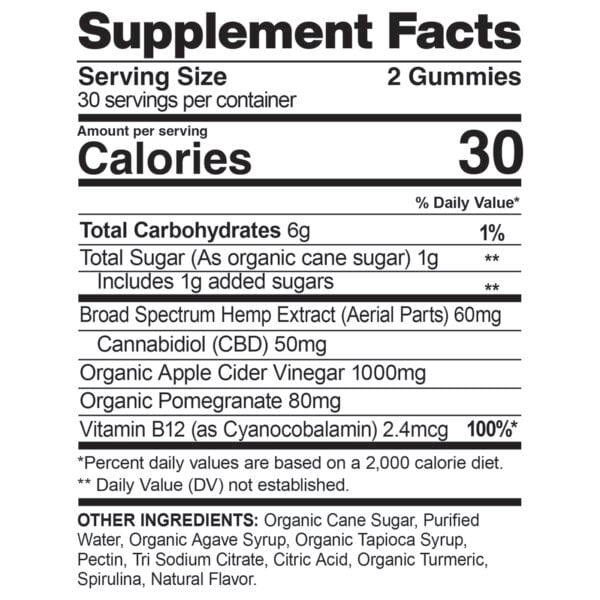 CBD Gummies with Apple Cider Vinegar Supplement Facts