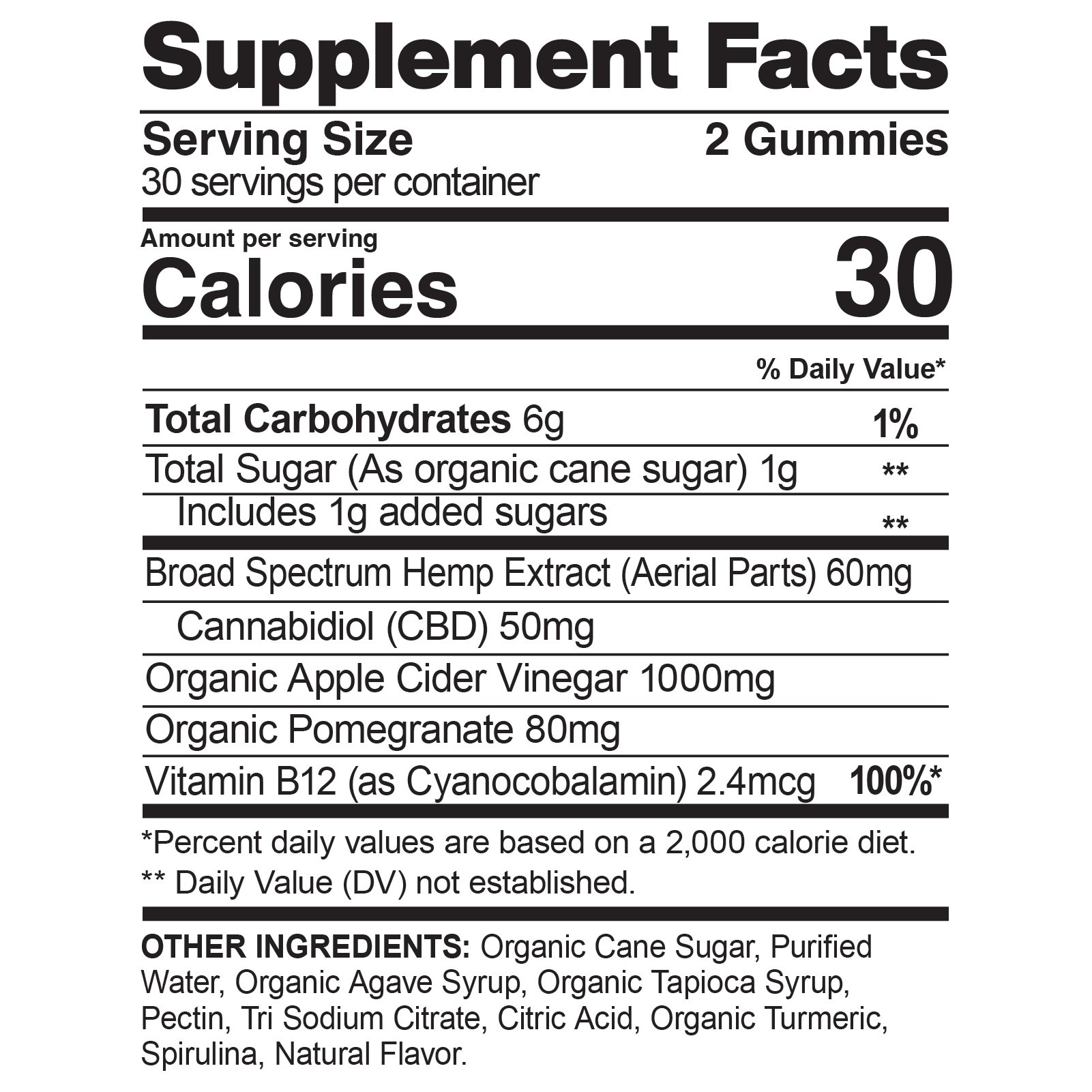 CBD Gummies with Apple Cider Vinegar Supplement Facts
