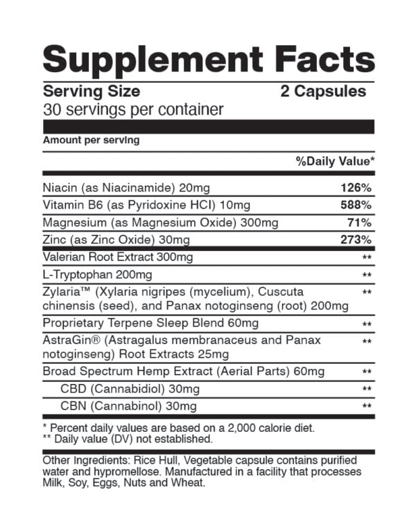 CBD + CBN Night Capsules For Sleep Supplement Facts