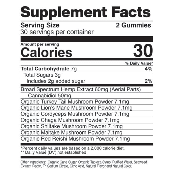 CBD Gummies With Mushrooms for Wellness Supplement Facts