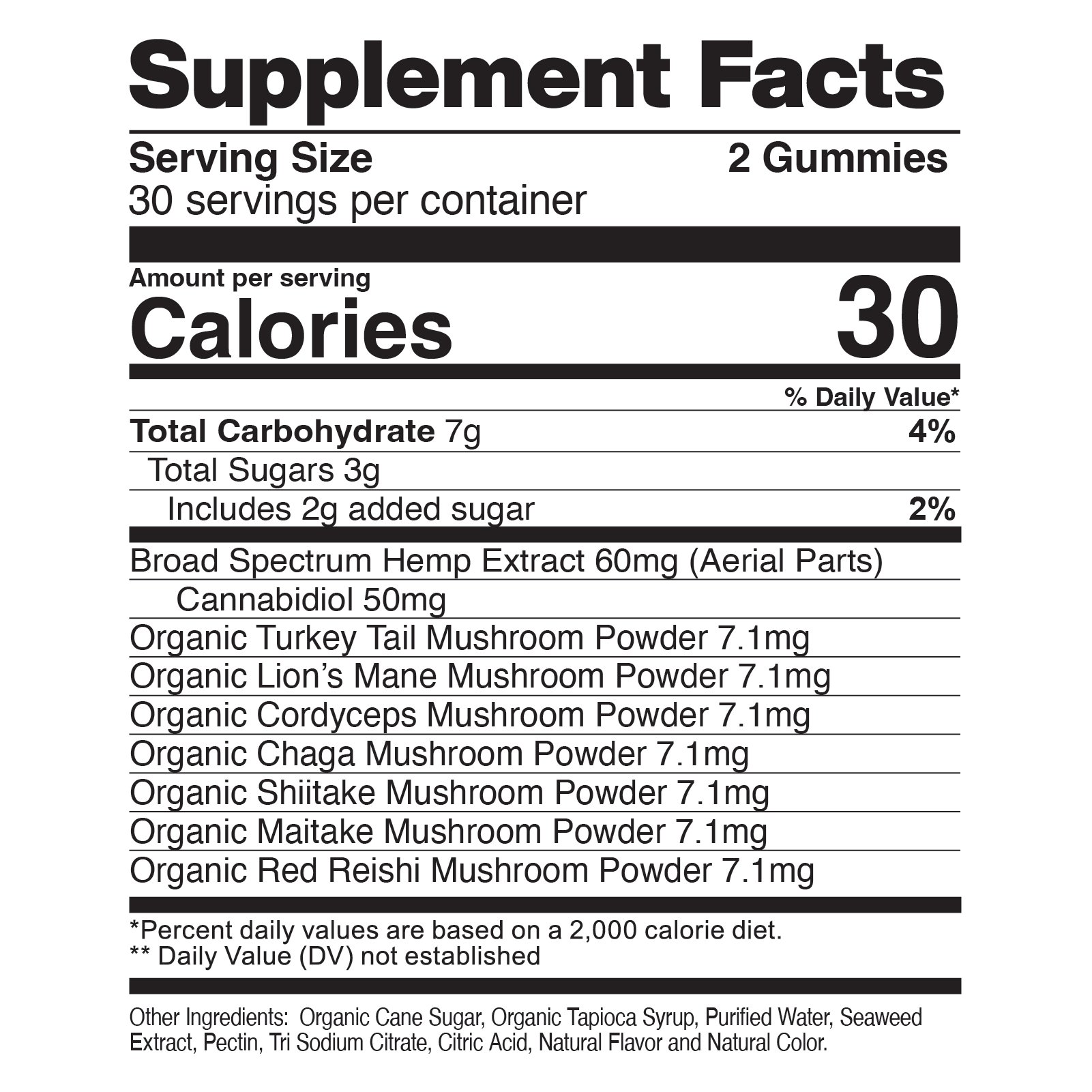 CBD Gummies With Mushrooms for Wellness Supplement Facts
